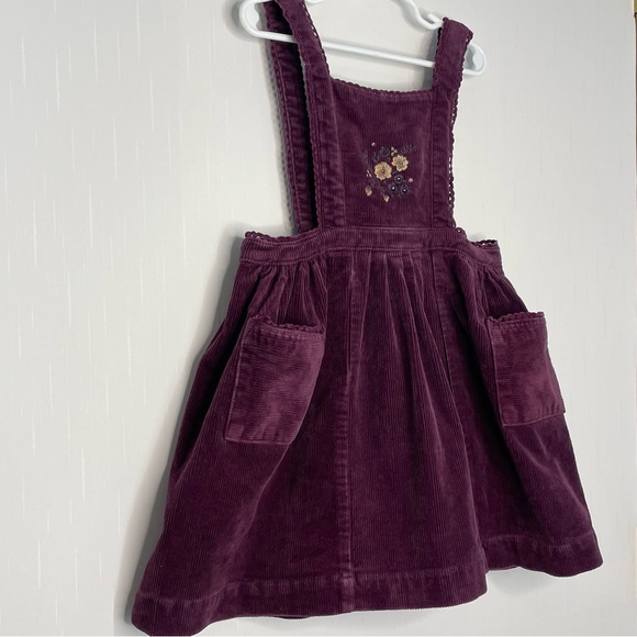 Jamie Kay Girls Corduroy Dress Pinafore Jumper Embroidered Purple Plum 5Y - Picture 2 of 12